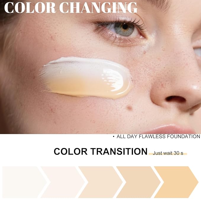 Color Changing Foundation Liquid Base,2 Pack Travel Size,Improves Uneven Skin Tone, Lightweight & Lasting,Make up for Concealer Cover Cream,Nature Finish for All Skin 0.42 oz