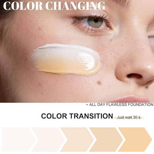 Color Changing Foundation Liquid Base,2 Pack Travel Size,Improves Uneven Skin Tone, Lightweight & Lasting,Make up for Concealer Cover Cream,Nature Finish for All Skin 0.42 oz