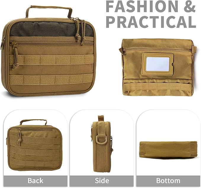 SMONT Toiletry Bag for Men Travel Toiletry Organizer Dopp Kit Travel Organizer Toiletries Tactical Bag Shaving Hygiene Bag Bathroom Hanging Men's Toiletry Bag for Short Trips Brown