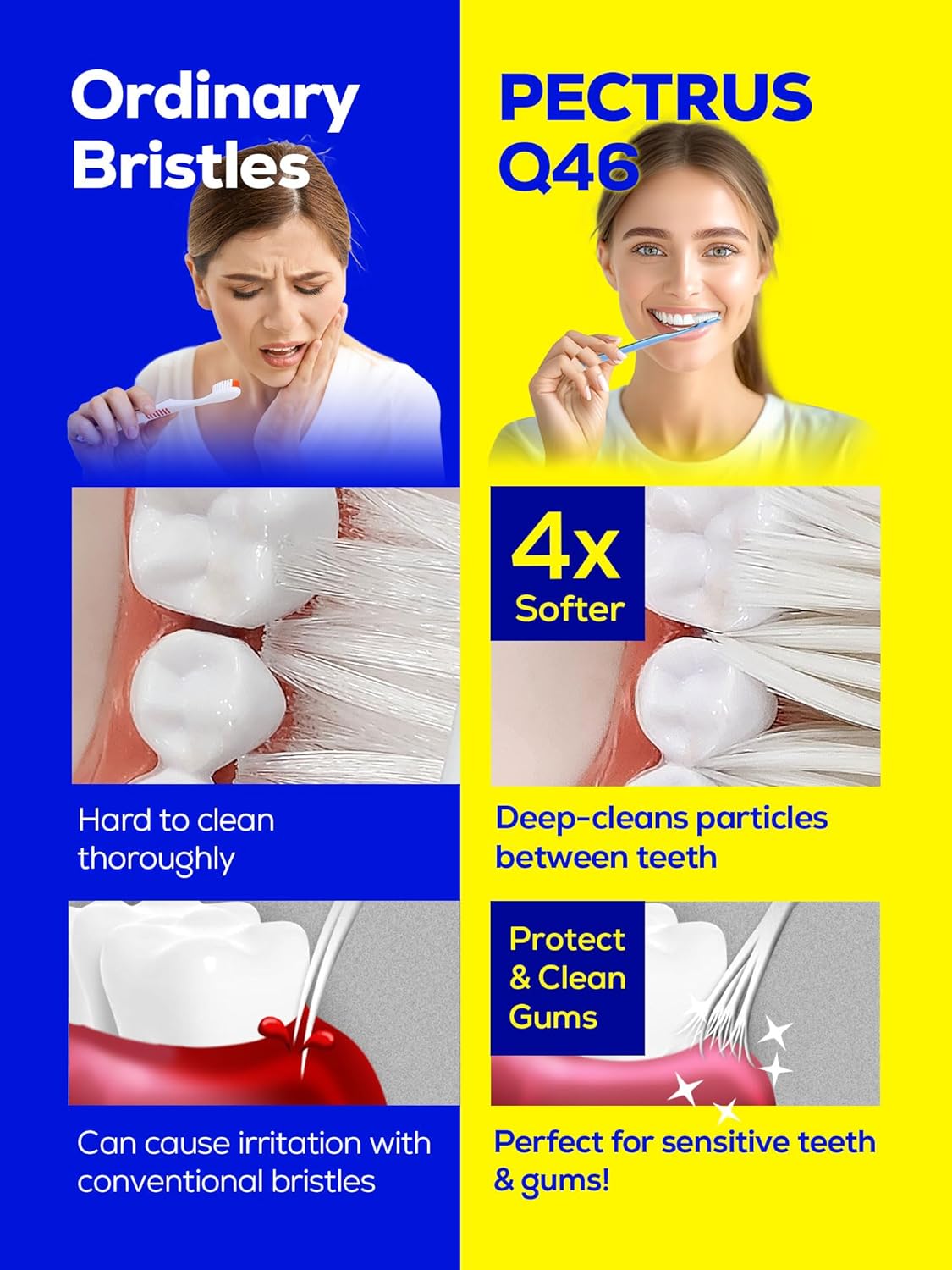 Soft Toothbrush Pack, 10 Count, Advanced Quad-fine Bristles Technology, Tapered Bristles for Sensitive Teeth, Gums & Deep Plaque Removal, Self Flossing Manual Toothbrushes, Assorted Colors