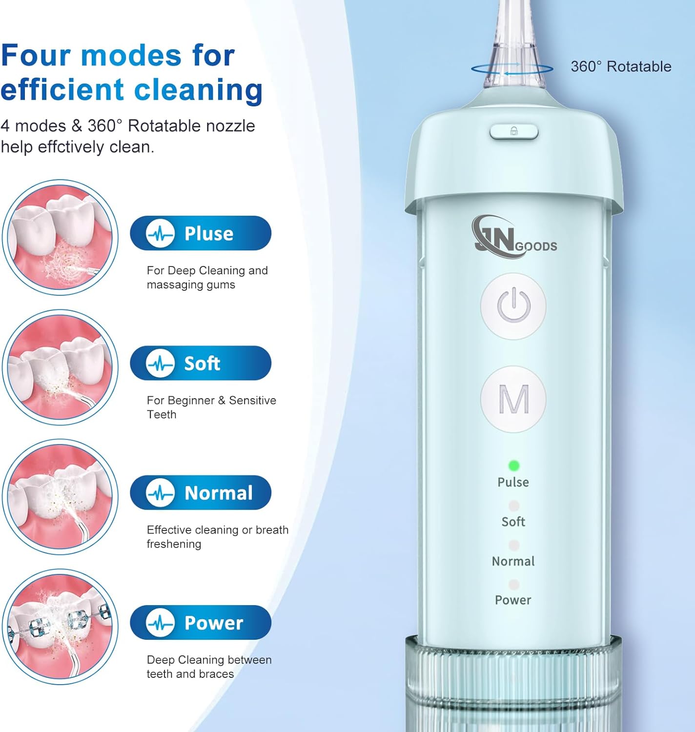 Mini Portable Water Flosser Oral Irrigator Water Teeth Cleaner Pick, Telescopic Water Tank, 4 Modes & IPX7 Waterproof, Home & Travel Water Flossers for Teeth, Braces Bridges Care. (Pearl Blue)