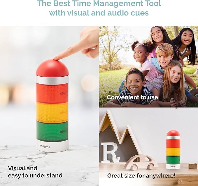 KADAMS Visual Timer for Kids with Audio Pre-Alarm - Traffic Light Alarm for Kids Toddler Teachers Classroom Home Time Management Tool 24hr Countdown Pause Memory Function, Silver