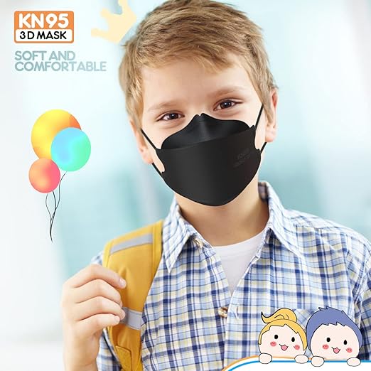 Kids KN95 Face Masks for Children 100 Pack, Breathable Comfortable and Disposable KN95 Mask, Black