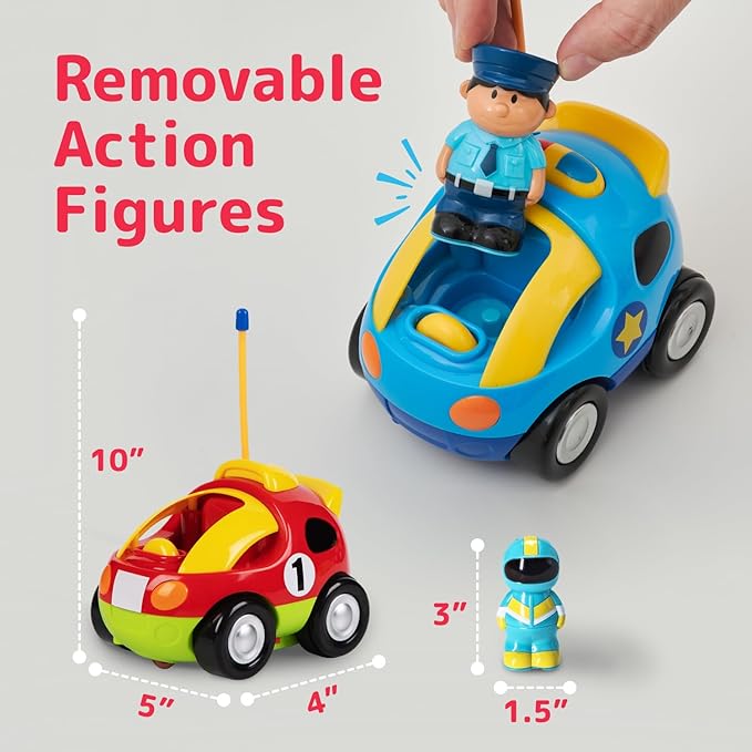 PREXTEX Cartoon Remote Control Car - 2-Pack Police and Race Car Toddler Toys - RC Cars for Kids with Different Frequencies - Easy Remote Control Toy and Thoughtful Gifts for Boys and Girls