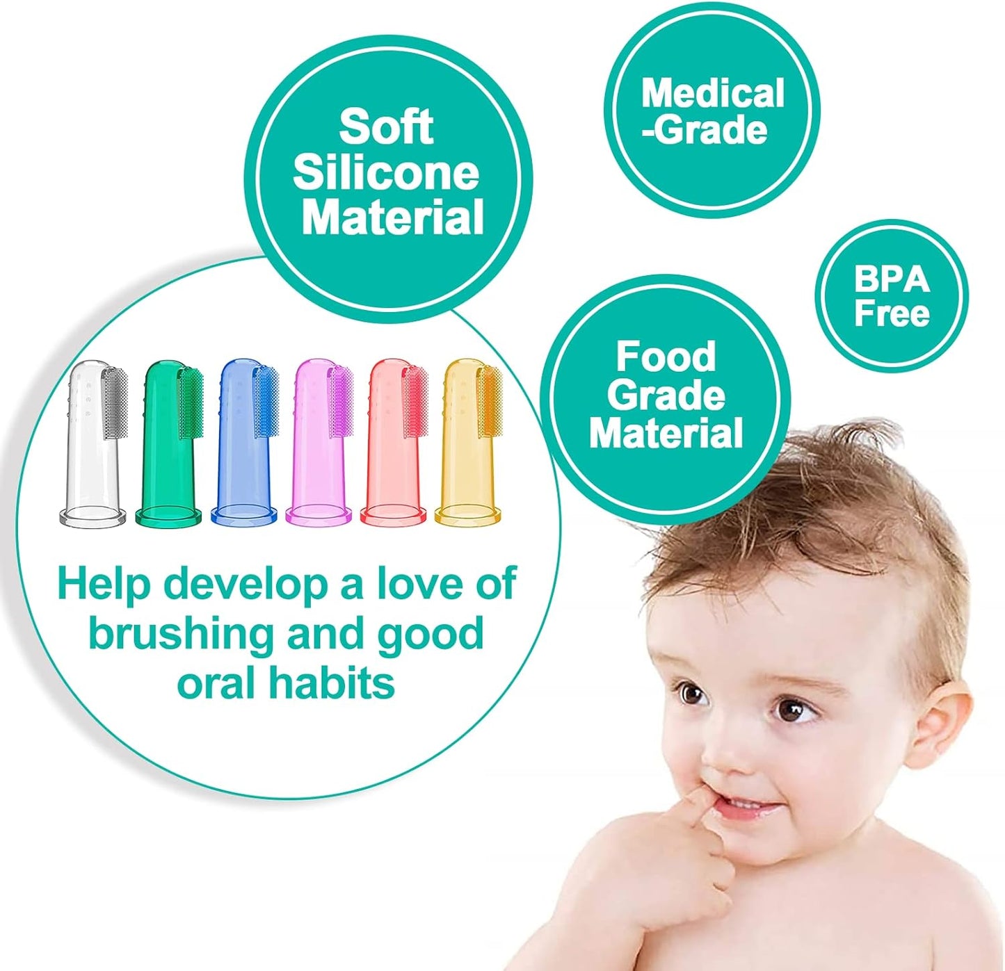 Baby Toothbrush Set, 6 Pcs Soft Infant Finger Toothbrush with 6 Boxes, Newborns Toddler Silicone Baby Tooth Brush 0-6 Months 6-12 Months