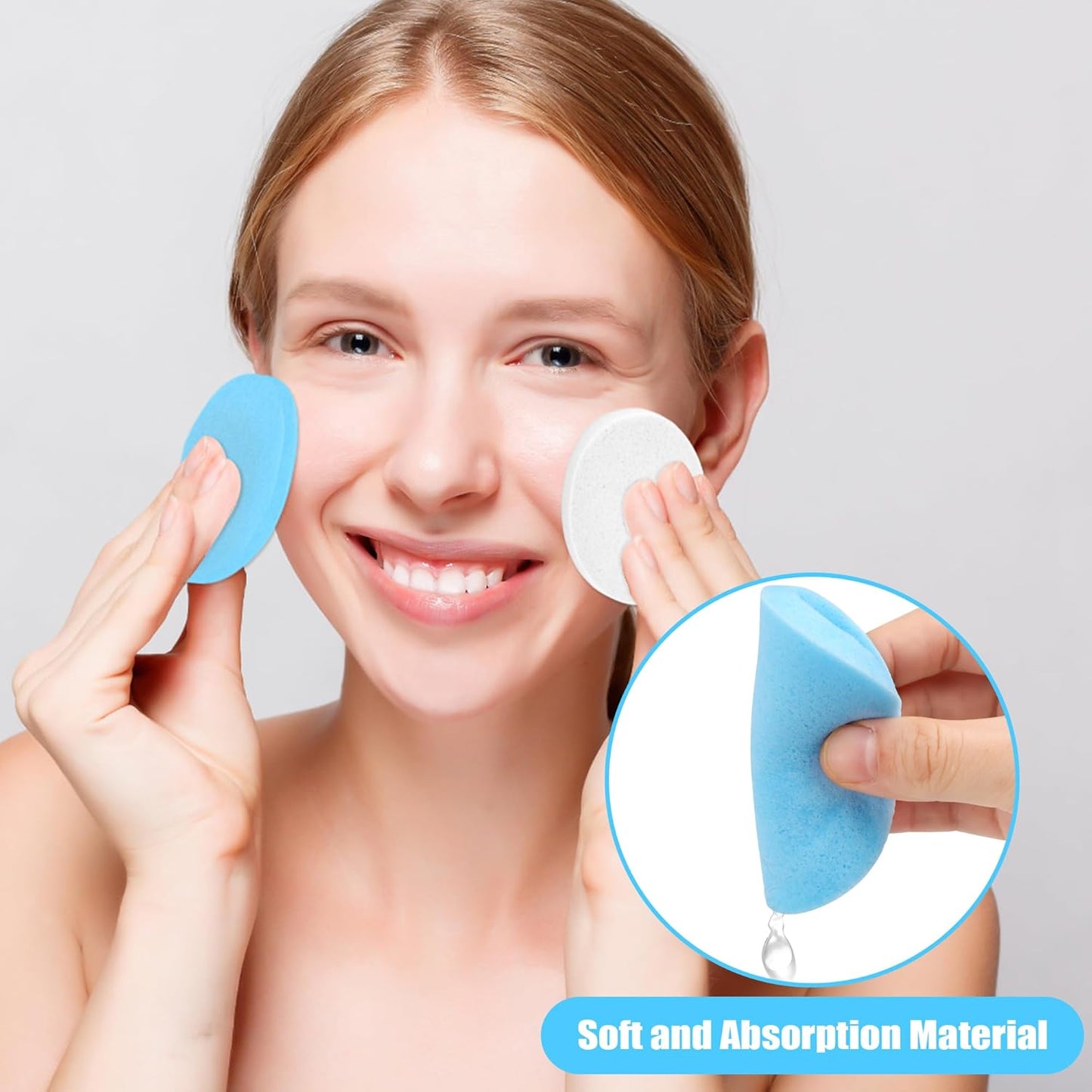 120 Pcs Facial Sponge Compressed, Luxiv Face Cleansing Sponge Estheticians Compressed Makeup Facial Sponge Round Wash Face Sponges for Women Compress Exfoliating Removal Sponge (White+blue)