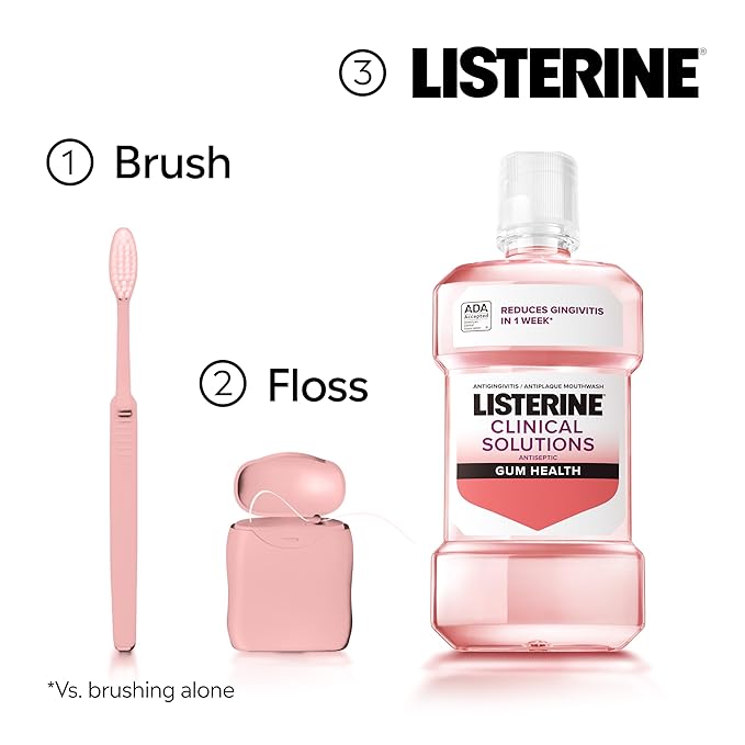 Listerine Clinical Solutions Mouthwash Gum Health Antiseptic, Antigingivitis and Antiplaque Oral Rinse Helps Prevent Buildup and Immediately Kills Germs for Healthier Gums, ICY Mint, 500 mL