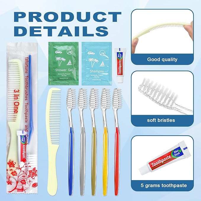 Bulk Hygiene Kits for Homeless,Disposable Toothbrushes with Toothpaste and Comb for Homeless Individually Wrapped，Basic Toiletry Kits Travel Size Shampoo And Body Wash For Hotel,Air Bnb Charity(20)