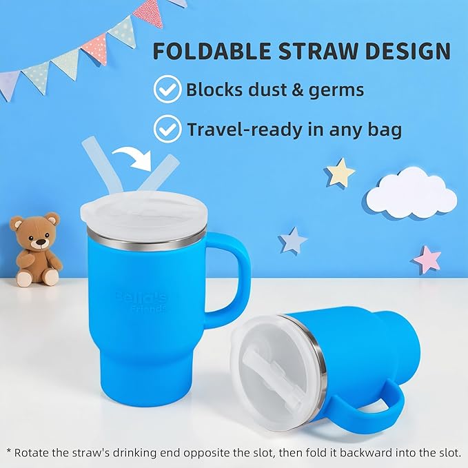 Bella's Friends Handy Mini Tumbler – Adorable 9 oz Toddler Sippy Cup, Stainless Interior & Silicone Body, Leak‑Proof, Dishwasher Safe, Gift for 1-3 Years Old Girls&Boys, 2 Pack, Azure Blue&Seafoam