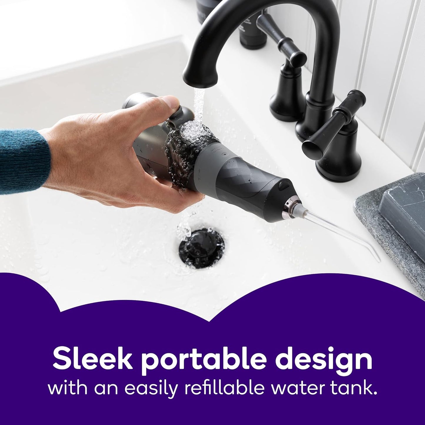 Burst Electric Water Flosser for Teeth Cleaning (3 Modes/Black) | Cordless | Plaque Removal Between Braces & Dental Work | Portable Floss | Refillable 110mL Tank