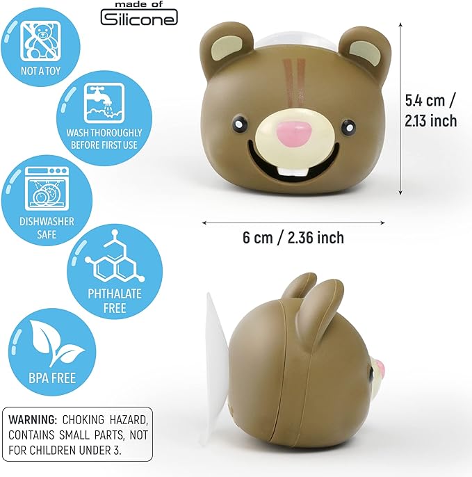 Hoobbe Animal Toothbrush Holder, Kids Suction Toothbrush Holder with Mirror/Glass/Wall Mounted Suction Cup, Bathroom Organizer, Accessories and Decor (Squirrel), for Kids