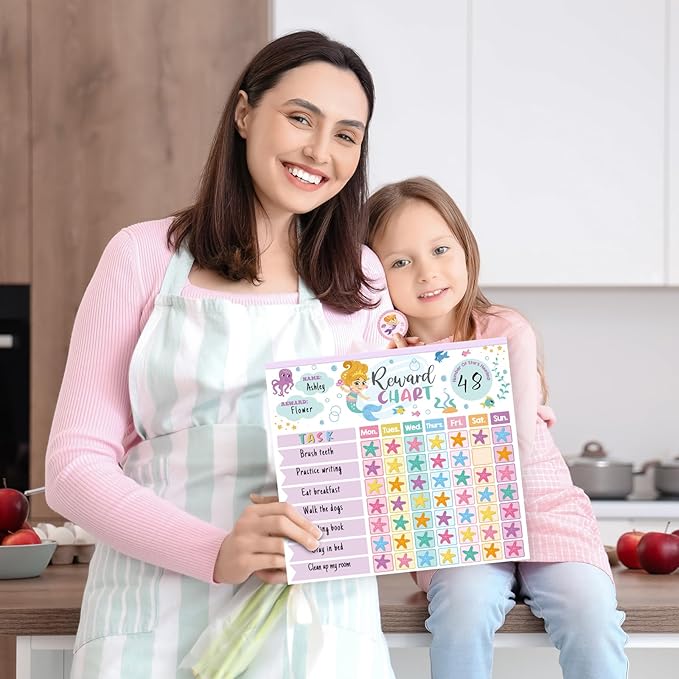 Reward Chart for Kids,Magnetic Behavior Chore Chart for Kids at Home,26 Mermaid Chore Charts,1960 Diamond Stickers,56 Reward Stickers,Incentive Chart to Develop Responsibility and Good Habits,Mermaid