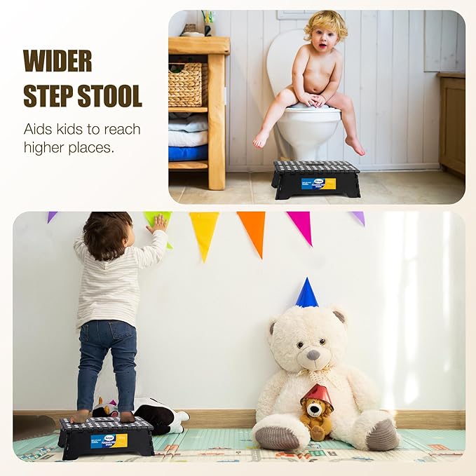 Korpai 5" Folding Step Stool for Adults and Kids 15-Inch Extra Wide Stool Holds Up to 300 lbs,Non-Slip Folding Stools with Handle,Compact Plastic Foldable Step Stool for Bathroom,Kitchen,ect