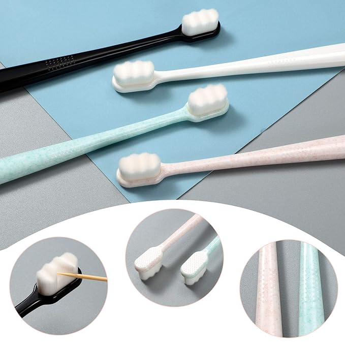 Boao 4 Pieces Extra Soft Toothbrushes for Sensitive Gums with 20000 Micro Nano Bristle for Adult Pregnant Gum Recession Elderly Braces, Protect Fragile Gums(Black, White, Green, Beige)