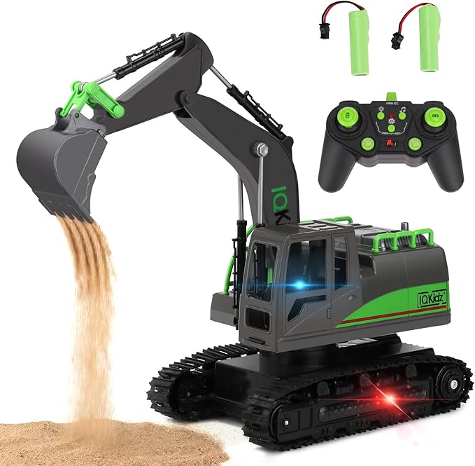 Remote Control Excavator Toys for Boys 4-7 Yrs Old - Best Birthday Gift for Kids Age 3 5 8 9 10+, Metal Shovel Construction Vehicles with Light Sound, Rechargeable RC Tracked Digger