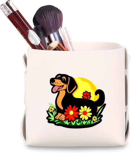 Dog Makeup Brush Holder, Decorative Desk Organizer for Jewelry Pen Pencil Glasses Storage, Dachshund Lovers Themed Gifts Stuff For Girls Teens Kids Women!