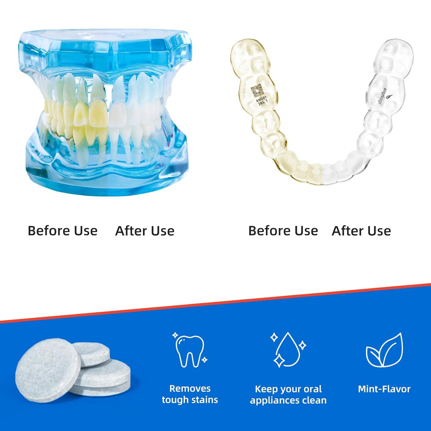 Denture Cleaning Tablets - 120 Retainer Cleaner Tablets, Removes Odors & Stains - For Dentures, Night Guards, Retainers, Aligners & Dental Appliance Cleaner - Mint Flavor - 4 Month Supply