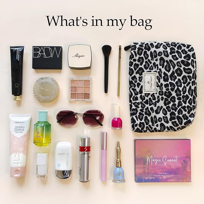 STARDW Leopard Makeup Bag Organizer Cosmetic Bags for Women and Girls,Travel Toiletry Bag Large Capacity Canvas Makeup Zipper Pouch, Purse Organizer Pouches (Gray Leopard)