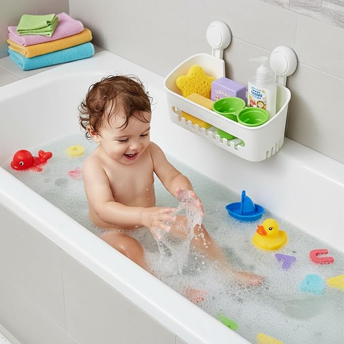 Bath Toy Storage Organizer,Kids Bathtub Toy Holder with Drain Holes,Shower Caddy for Bathtub,No Drilling Shower Caddy Suction Cup,Waterproof Storage Basket for Bathroom,Kitchen