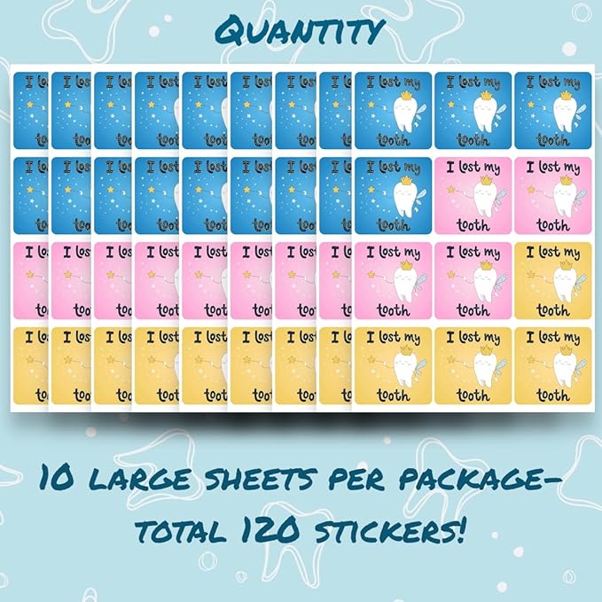 I Lost a Tooth Stickers for Kids School - 120 Tooth Fairy Stickers for Kids, Dental Stickers, Classroom Must Haves