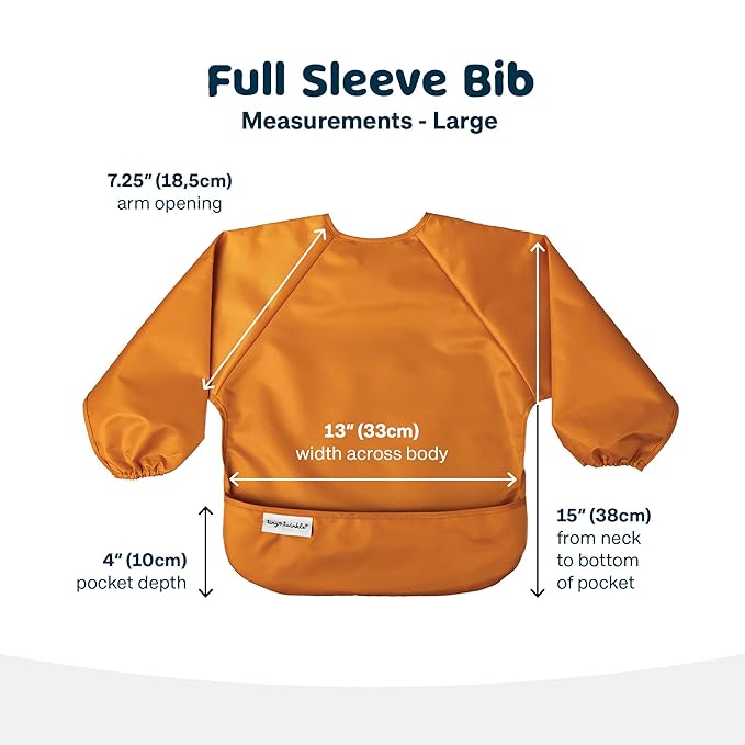 Tiny Twinkle Long Sleeve Bib for Babies & Toddlers – 2 Pack Waterproof Smock Bibs for Eating – Machine Washable & Mess-Proof, Baby Feeding Essential & Shower Must-Have (Sand Cinnamon,2-4Y)