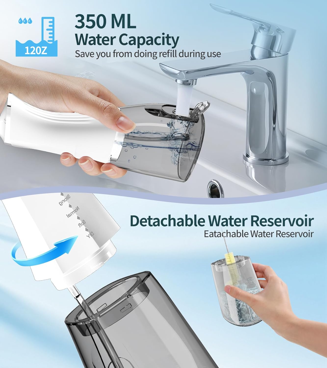 Water Dental Flosser Cordless for Teeth, 350ML Water Dental Flosser Teeth Pick 4 Modes Portable Oral Irrigator with 4 Jet Tips Rechargeable Flossers Oral Irrigator IPX7 Waterproof for Home Travel