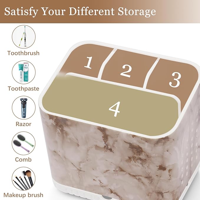 Toothbrush Holders for Bathrooms, Kids Electric Toothbrush and Toothpaste Holder, Toothbrush Caddy Organizer, 4 Slots Tooth Brushing Stand for Bathroom Organizer Countertop (White Marble)