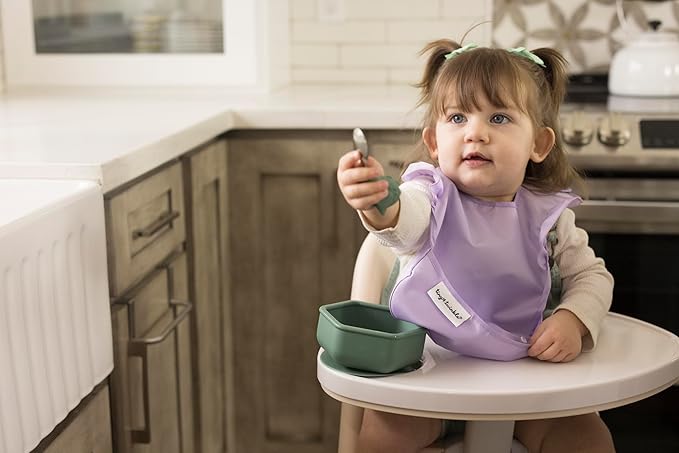 Tiny Twinkle Mess-Proof Baby Bibs for Eating | Waterproof, Wipeable Toddler Bibs with Catch-All Pocket | Feeding Bibs for Girls & Boys(3 Pack, Floral Pop)