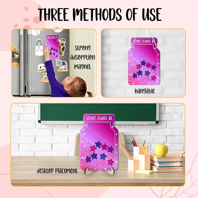 Custom Reward Jars for Kids - Magnetic Reward Jar for Classroom Behavior – Incentive Jar with Stars for Teachers & Kids – Class Rewards Chart, Potty Training, Behavior Management Tool, TT01