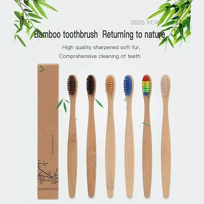 Bamboo Toothbrushes 10 Pack,Soft Toothbrushes for Adults,Plastic Free Toothbrush,Soft Bristled,Travel Tooth Brush,Eco Friendly Toothbrush,BPA Free,Natural Bamboo Tooth Brush(10 Colors)