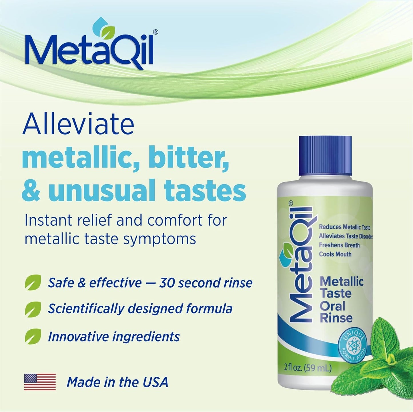 MetaQil Oral Rinse, Proven to Relieve Metallic, Bitter and Other Taste Disorders, Made from 8 Core Ingredients, Cools and Freshens Breath, Travel-Friendly Bottle, 1 Count