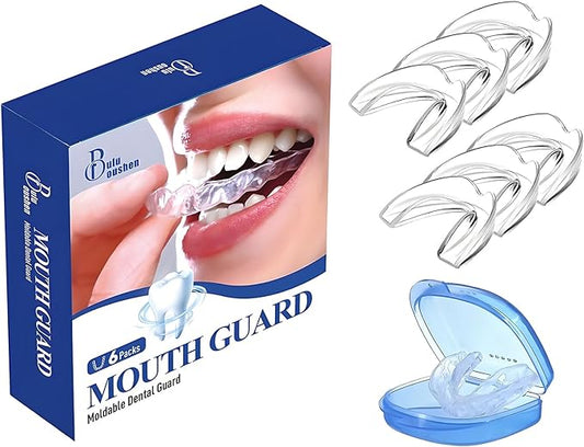 Mouth Guard for Grinding Teeth at Night，buluoushen Night Guard，6 Pack Night Guards for Teeth Grinding，Teeth Grinding Mouth Guard for Sleep,2 Sizes & 1 Travel Case