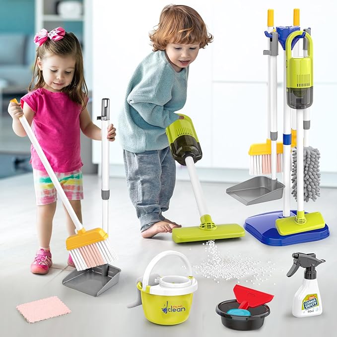 Toddler Toys Cleaning Set, Kids Cleaning Toy Set, Pretend Play Home Cleaning Playset - Incl.Electric Toy Vacuum, Broom and Dustpan Set, Mop,Duster and More,Cleaning Tools Toys for Boys Girls