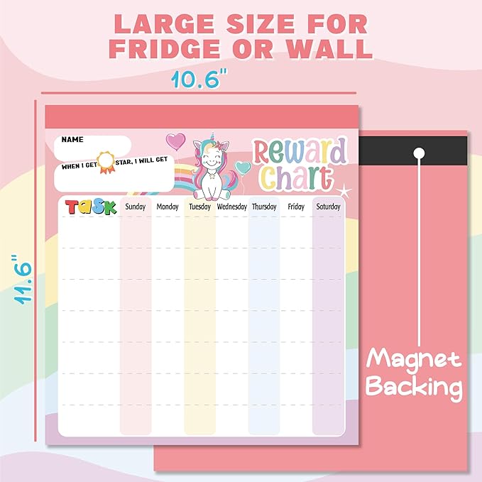 Reward Chart for Kids – Unicorn Magnetic Kids Behavior Chart, Pad with 26 Chore Charts, 1920 Star Stickers, 49 Incentive Stickers, Responsibility Chart for Kids Girls Toddlers - Kids Chore Chart