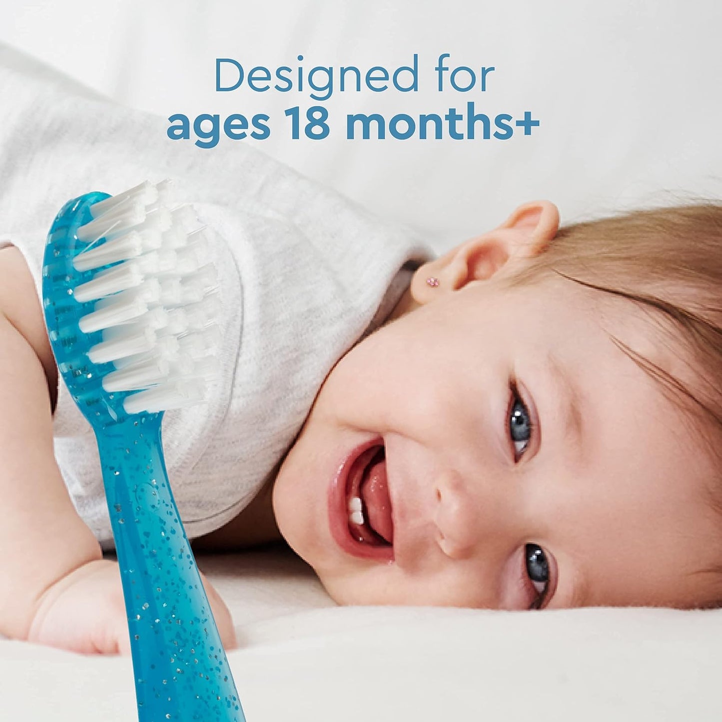 RADIUS Totz Toothbrush Extra Soft Brush BPA Free & ADA Accepted Designed for Delicate Teeth & Gums for Children 18 Months & Up - Grey Sparkle - Pack of 1