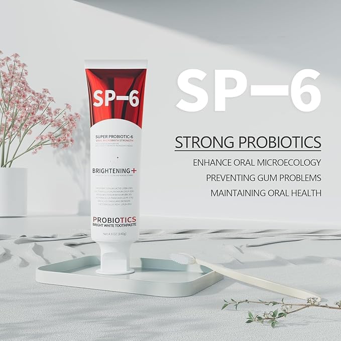 SP-6 Probiotic Whitening Toothpaste - Enhanced Formula with 6 Probiotics for Teeth Whitening and Gum Health - Enamel-Safe, Fluoride-Free, Fresh Mint Flavor, 4.9Oz (3)