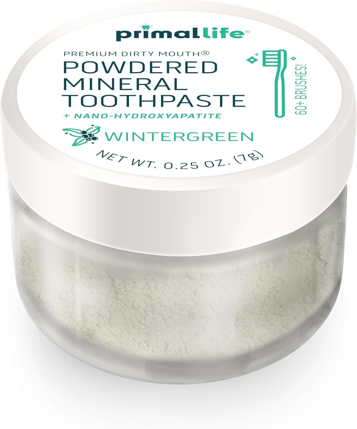 Primal Life Organics - Dirty Mouth Toothpowder, Tooth Cleaning Powder, Flavored Essential Oils with Natural Kaolin & Bentonite Clay, Good for 60+ Brushings, Organic, Vegan (Wintergreen, 0.25 oz)
