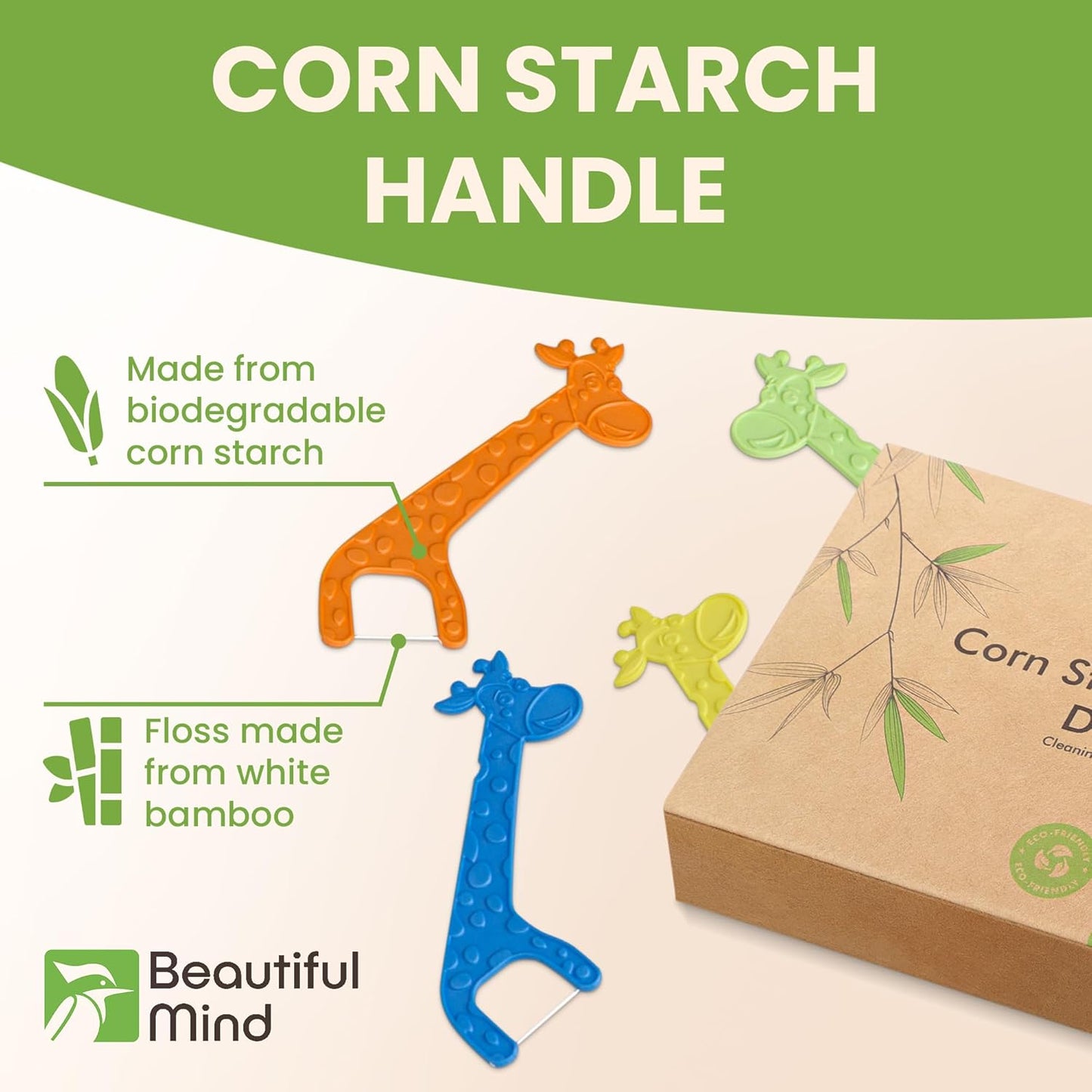 Dental Floss Picks for Kids 75 Pack – Unflavored, No Fluoride Oral Tooth Flossers – Biodegradable Flossing Sticks with Charcoal Infused Thread – Giraffe Toothpick for Toddler Teeth – Travel Case Size