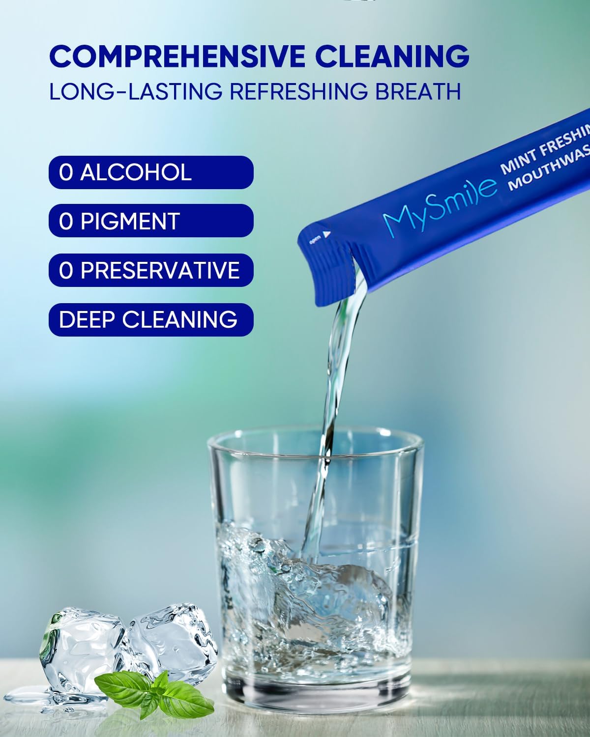 MySmile LP221 UVC Sterilizable Cordless Water Flossers Mouthwash Alcohol Free, Fresh Mint, 60 Uses