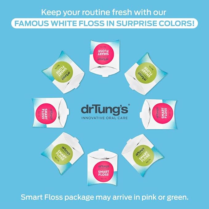DrTung's Smart Floss - Natural Floss, PTFE & PFAS Free Floss, Gentle on Gums, Expands & Stretches, BPA Free - Cardamom Flavor, Colors Vary (10 Pack)