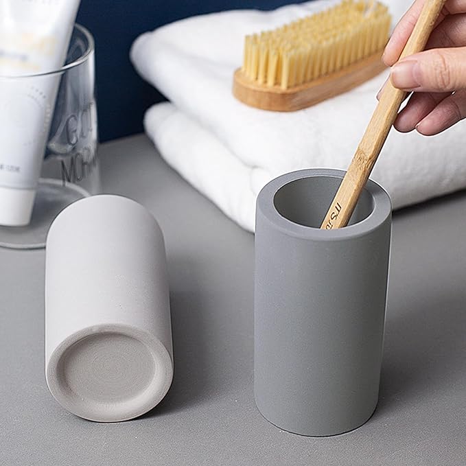 2Pcs Diatomite Toothbrush Holder for Bathroom Sink, Countertop Organizer, Quick Dry Stand Cup for Toothpaste, Razors, Makeup Brushes - Water-Absorbent & Quick-Drying (Dark Grey, Height 4.3")