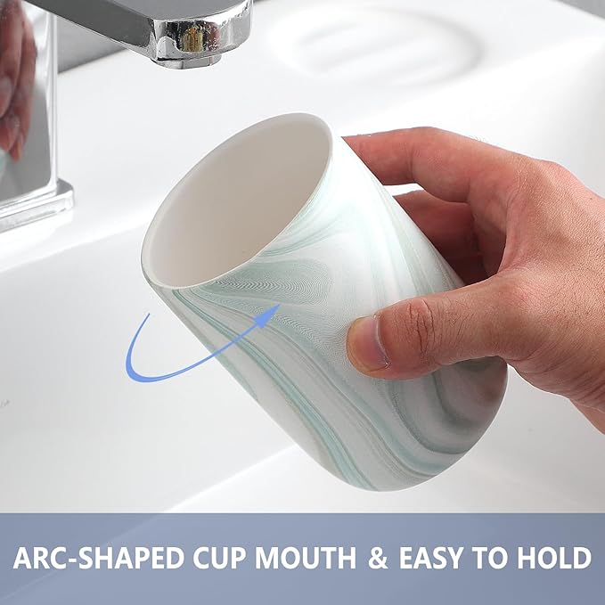 Green Marble Toothbrush Holders - Ceramic Toothbrush Holders for Bathrooms, Toothbrush Toothpaste Holders, Marble Bathroom Tumbler Cups Reusable Toothbrush Mouthwash Cup, Bathroom Counter Organizer