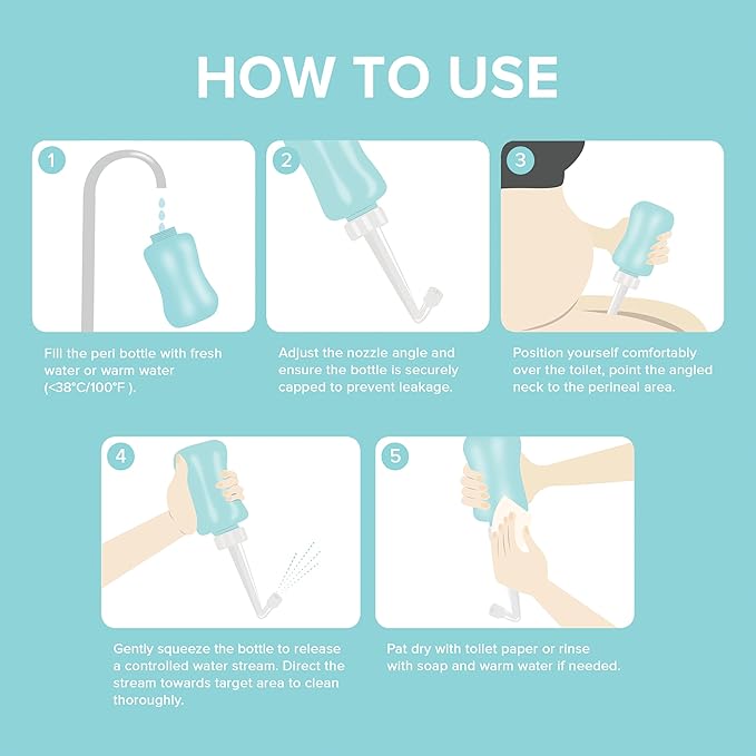 Peri Bottle for Postpartum Care, Portable Bidet, Perineal Recovery, Feminine Hygiene Care, Spray Bottle for Toilet Use 360ml/12oz (Teal)