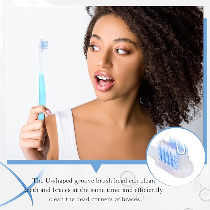 6 Pieces V Shaped Orthodontic Toothbrush for Brace with Brush Head 40 Pieces Interdental Brush Soft Bristle Braces Brushes for Cleaning Portable Toothbrushes for Braces(Medium,Orange)