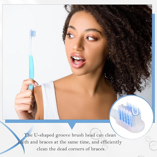 6 Pieces V Shaped Orthodontic Toothbrush for Brace with Brush Head 40 Pieces Interdental Brush Soft Bristle Braces Brushes for Cleaning Portable Toothbrushes for Braces(Medium,Orange)