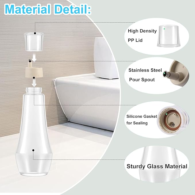 Tiyafuro 2PCS Glass Mouthwash Dispenser for Bathroom, 8.8OZ Mouth Wash Container Bottle with Lid Cup, Small Clear Refillable Mouthwash Holder Decanter for Countertop, Multifunctional Glass Bottle