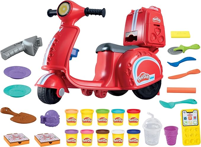 Play-Doh Pizza Delivery Scooter Playset, Large Ride-On Play Food Preschool Toys, Toy Pizza Set for Kids, Arts & Crafts for Boys & Girls, Ages 3+