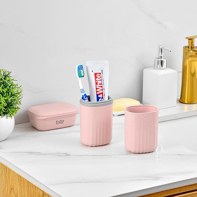 VITVITI Toothbrush Travel Case, Portable Travel Soap Container Leakproof Dish Tray, 7.88 inch Toothpaste Travel Toothbrush Holder with Cover for Trip/Bathroom/Camping(Pink)