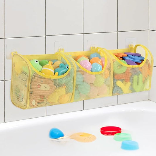 Goowin Bath Toy Storage, Bath Toy Holder, 3 Compartment Large Openings Bath Toy Organizer, Large Capacity Bath Tub Toy Holder, Kids Bathtub Toy Storage For Accessing & Sorting Toys (Yellow, Regular)