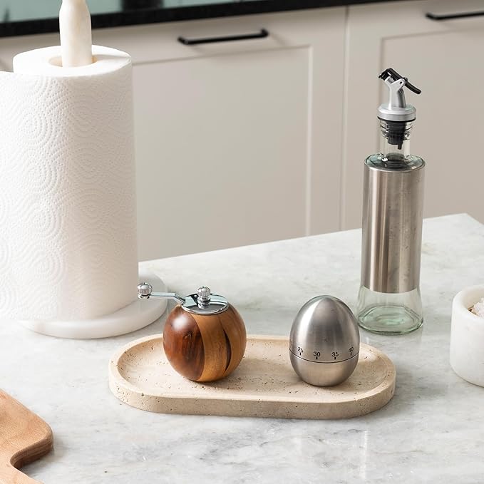 Koville Natural Marble Tray for Bathroom Counter, 10" x 5" Travertine Marble Storage Trays for Perfume, Cosmetics, Jewelry, Vanity Tray Stone Trays for Home, Decorative Tray for Dresser Organizer